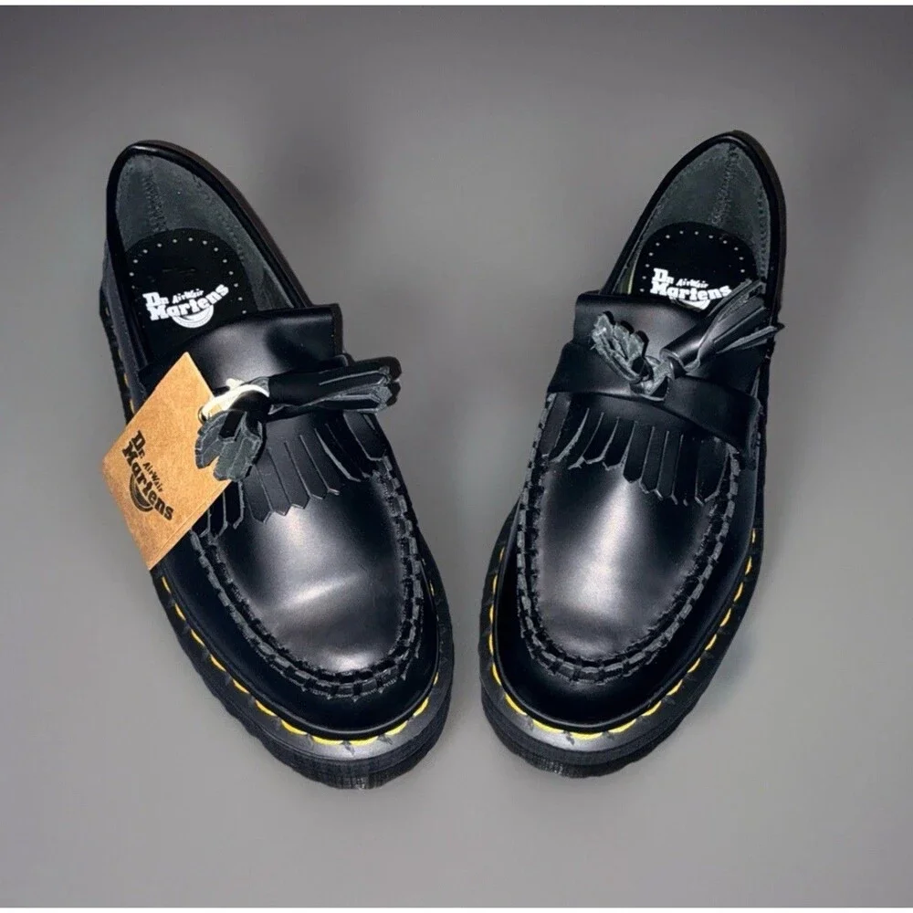 Dr. Martens Adrian Quad Black Leather Platform Tassel Loafers Women's - Picture 3 of 5